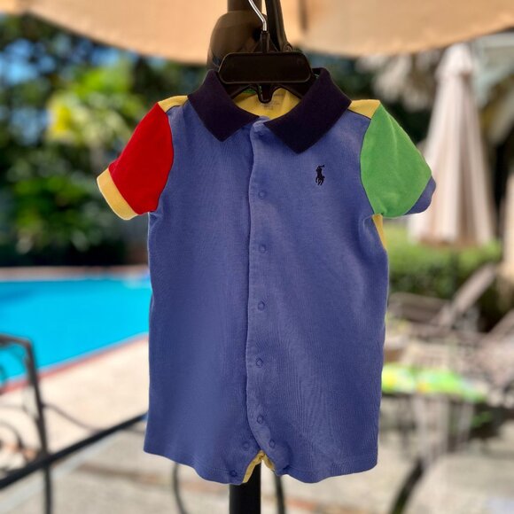 Boys color block Ralph Lauren shortfall/jumpsuit, 9 Mo - Picture 4 of 6